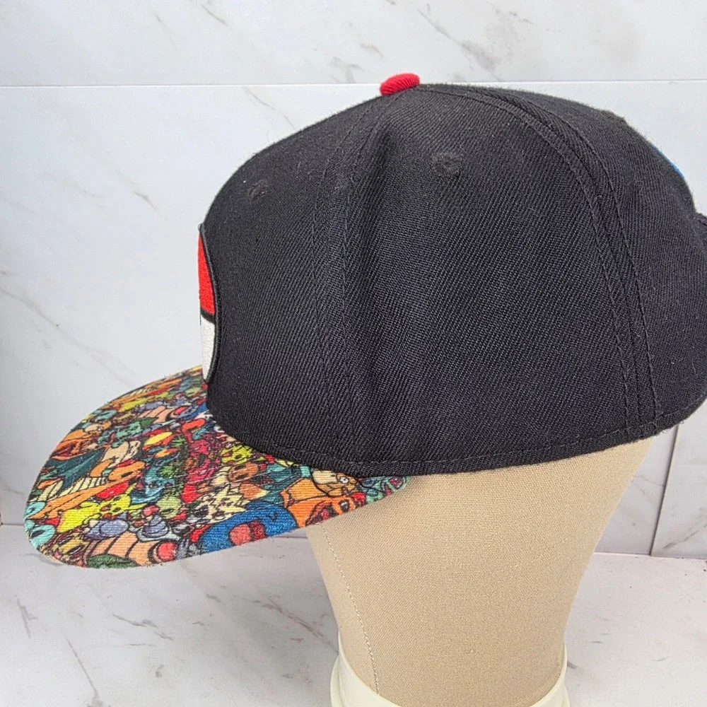 Pokemon Snapback Hat Black Multi Character Print Pokeball Patch‎ Cap